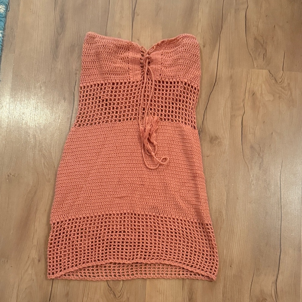 Charlotte Russe Coral Crochet Strapless Mini Dress